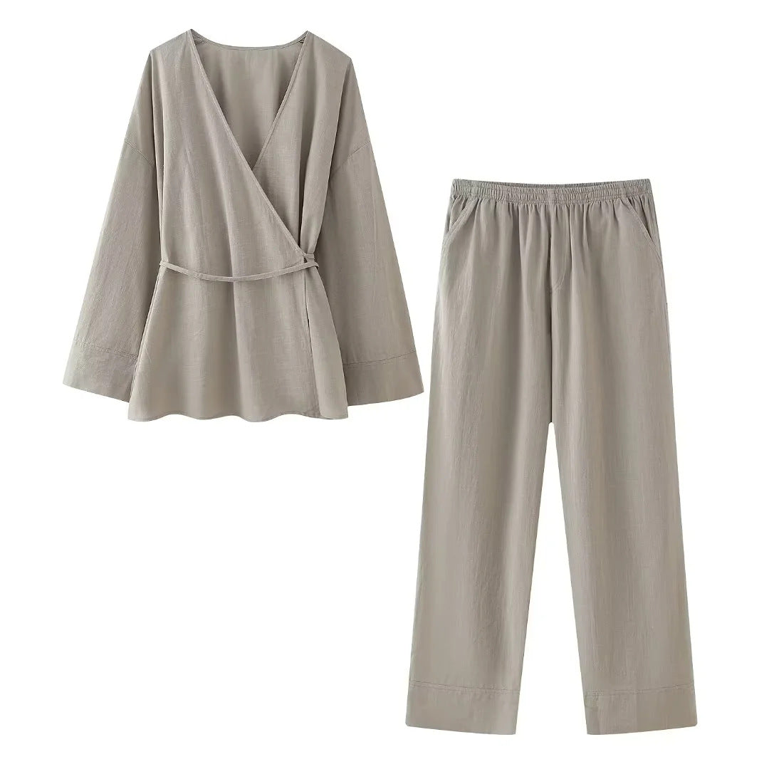 European And American Style Double Breasted Kimono Outerwear Casual Pants