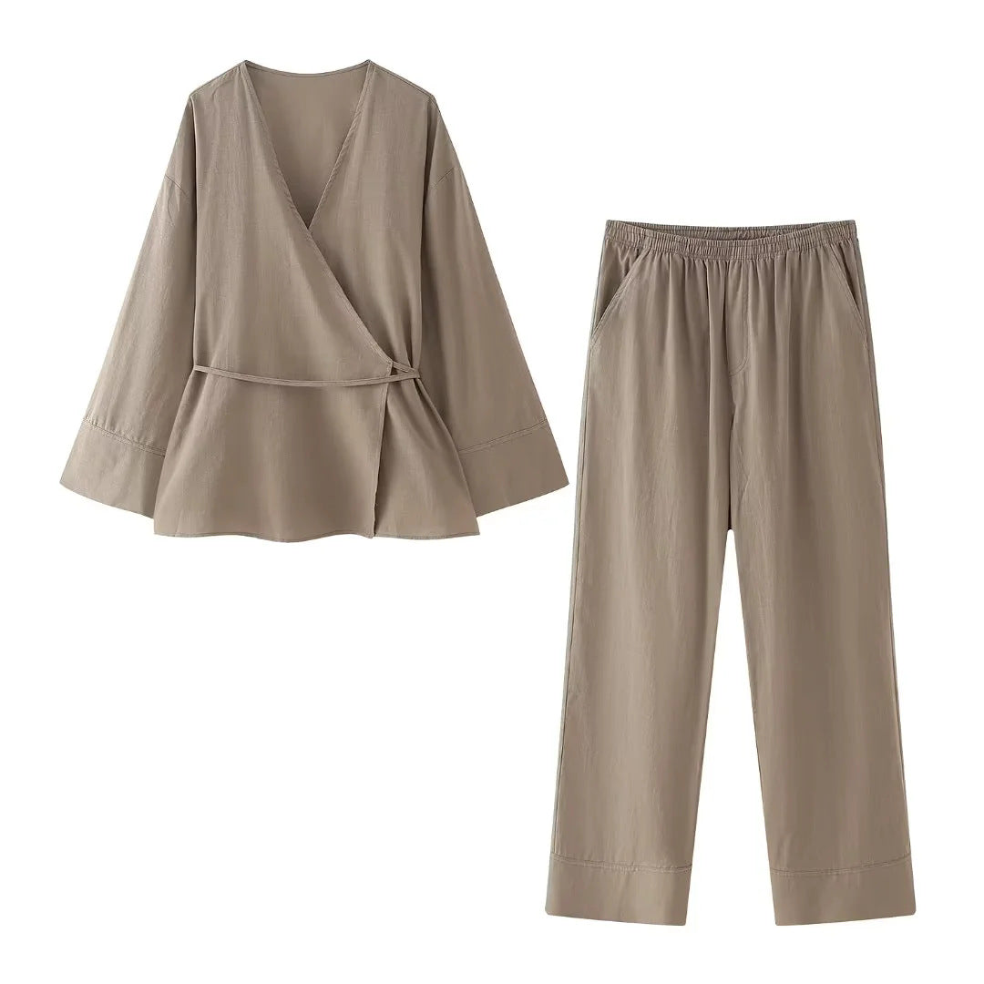 European And American Style Double Breasted Kimono Outerwear Casual Pants